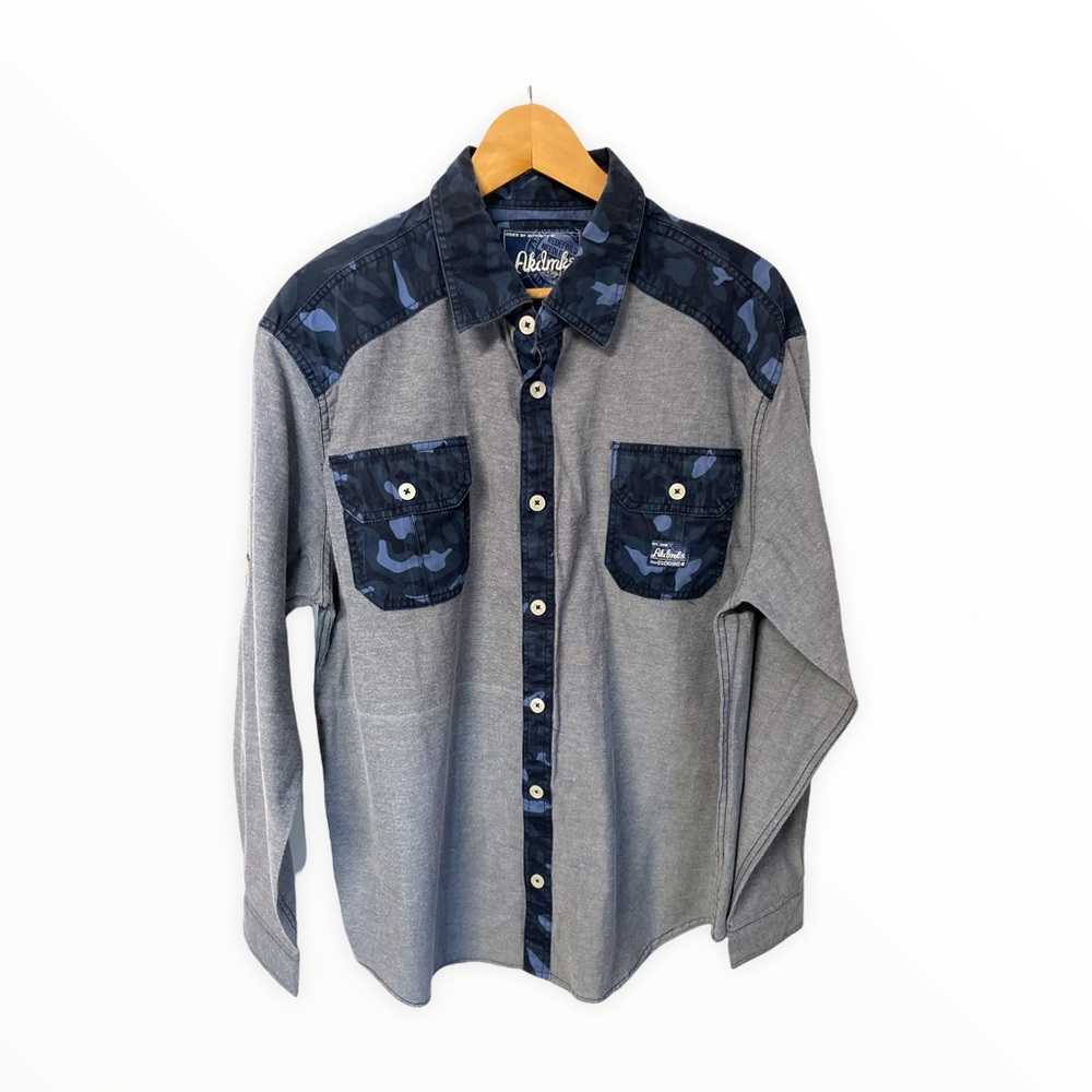 Akdmks crisp Oxford w/ camouflage detailing button down casual men’s shirt #F29